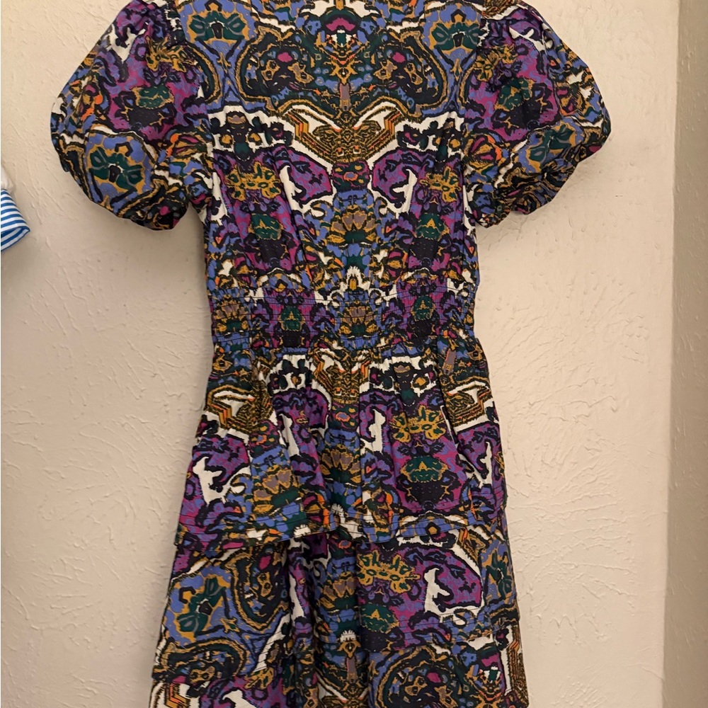 Cleobella Purple Floral V-Neck Mini Dress with Puff Sleeves - Picture 2 of 4